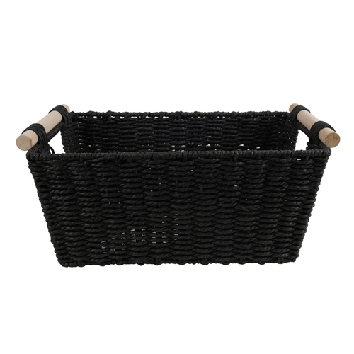 Maine & Crawford Cercy 37cm Paper Rope Basket w/ Wood Handle - Black