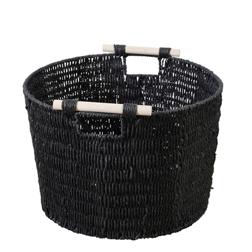 Maine & Crawford Cercy Paper Rope 45cm Basket w/ Wood Handle - Black