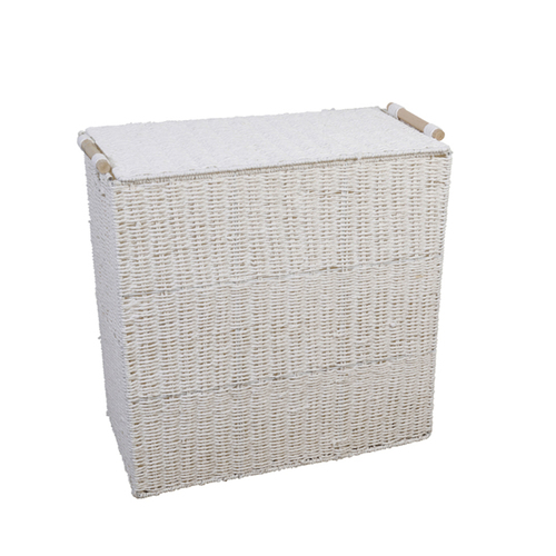 Maine & Crawford Cercy Paper Rope 60cm Basket w/ Wood Handle - White