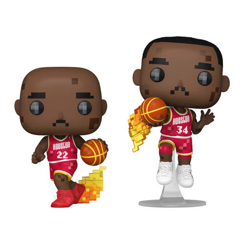 2pc NBA JAM Rockets Clyde Drexler & Hakeem Olajuwon 8-Bit Pop Vinyl 4in