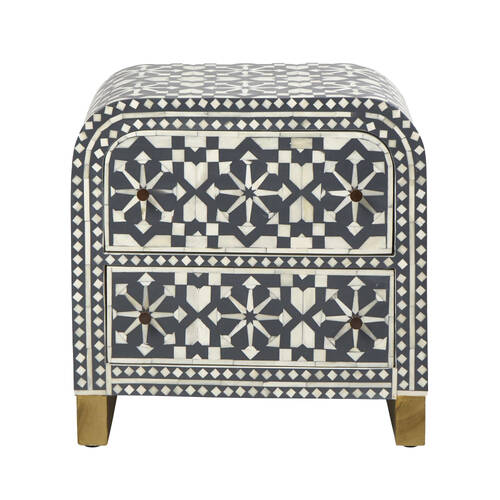 Belle Adina Plyboard Bone Inlay Bedside Table 45x45cm - Grey