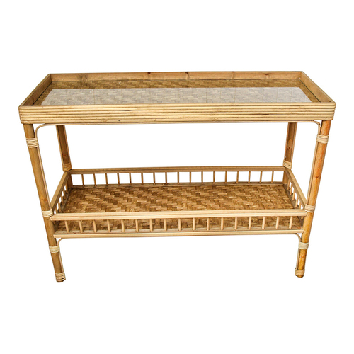 LVD Bahama 108x84cm Bamboo Console Table w/ Glass Top Medium - Dark Natural