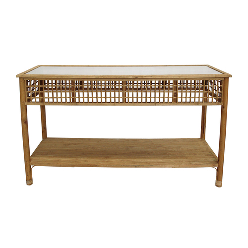 LVD New Bahama 137x80cm Bamboo Console Table w/ Glass Top - Natural