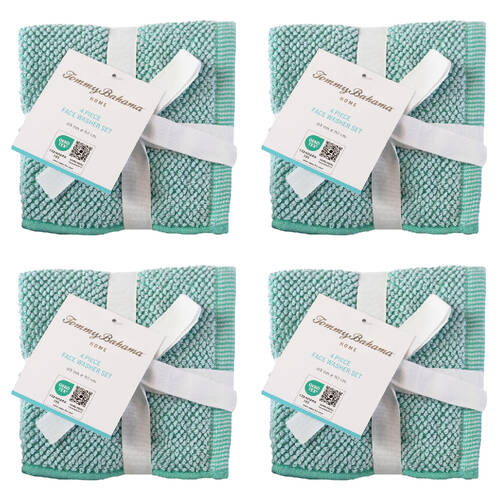 16pc Tommy Bahama 33x33cm Washed Pebble Face Washer Ice Blue/Aqua