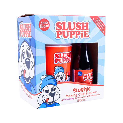 Slush Puppie Making Cup & Straw w/Strawberry Syrup Zero Sugar