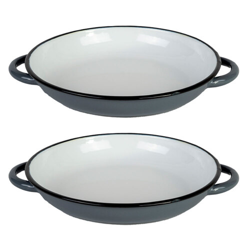 2x Urban Style Enamelware 24cm Ragout Plate w/ Black Rim - Grey/White