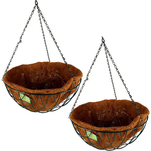 2PK Yard Master 40cm Hanging Basket w/ Liner & Chain - Brown
