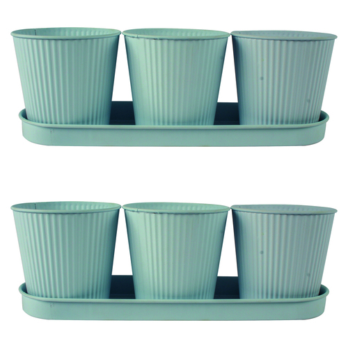 2PK Yard Master Maja Emboss 34cm 3 Plant Pot w/ Tray - White