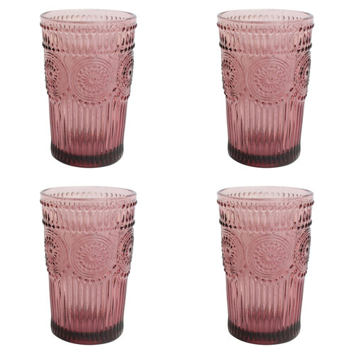 4PK LVD Tall 12.5cm Glass Tumbler Water Drinking Cup - Pink