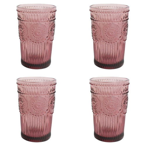 4PK LVD Tall 12.5cm Glass Tumbler Water Drinking Cup - Pink