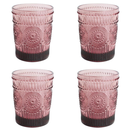 4PK LVD Glass Tumbler 10cm Water/Juice Drinking Cup - Pink