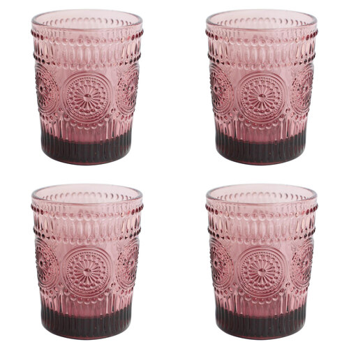 4PK LVD Glass Tumbler 10cm Water/Juice Drinking Cup - Pink