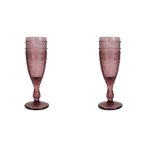 2PK LVD Stemmed 20cm Champagne Flute Glass Drinking Cup - Pink