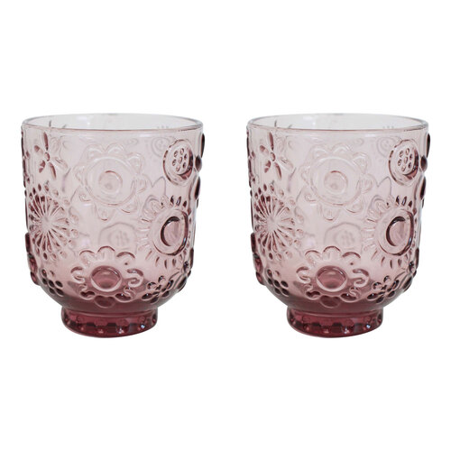 2PK LVD Garden Mulberry 10cm Glass Tumbler Drinking Cup - Pink