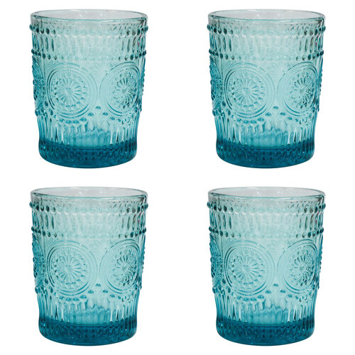4PK LVD Glass Tumbler 10cm Water/Juice Glassware Drinking Cup - Aqua