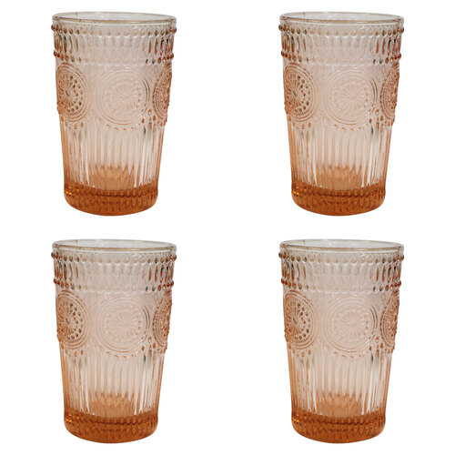4PK LVD Tall Glass 12.5cm Tumbler Water Drinking Cup - Peach