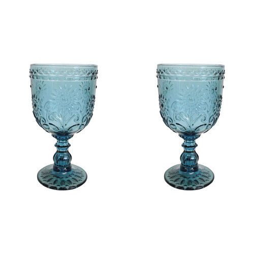 2PK LVD Stemmed Garden 16cm Red Wine Glass Drinking Glassware Cup - Smoke Blue