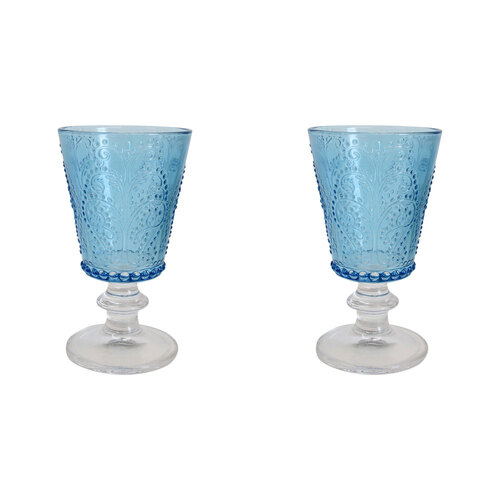2PK LVD Stemmed Garden 16cm Red Wine Glass Drinking Glassware Cup - Marine Blue