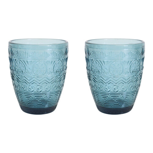 2PK LVD Hamptons Festive Royal 10cm Glass Tumbler Cup - Blue