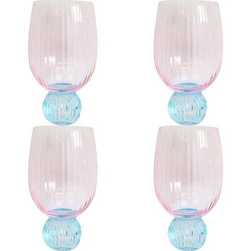 4PK LVD Bubble Ball Glass Barware/Glassware Decor 14.5cm Pink/Turqoise