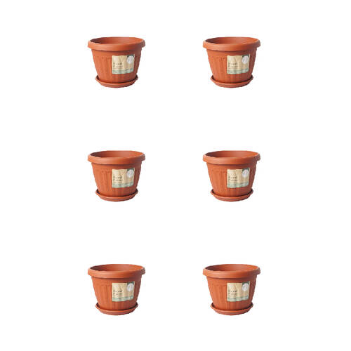 6PK Antheia Green Homewares 25.5cm Garden Pot w/ Saucer Assorted - Brown