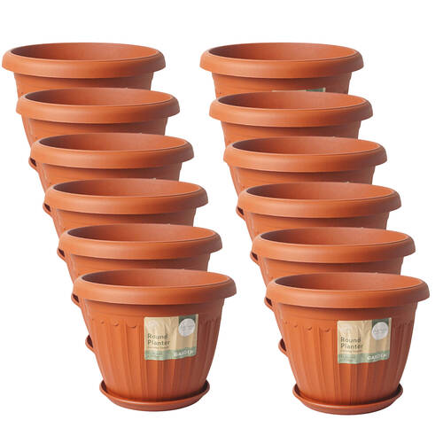12PK Antheia Round Outdoor Garden Planter Pot w/ Saucer 31x23.5cm Assorted