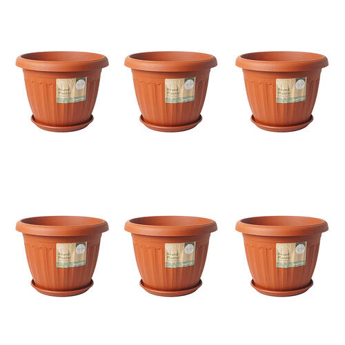 6PK Antheia Round Outdoor Garden Planter Pot w/ Saucer 31x23.5cm Assorted