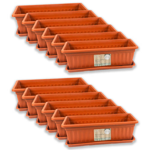 12PK Antheia Rectangular Outdoor Garden Planter Pot w/ Saucer 44x19cm Assorted