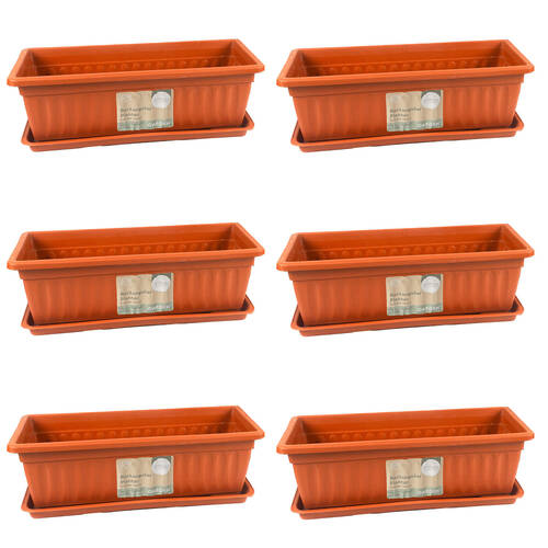 6PK Antheia Rectangular Outdoor Garden Planter Pot w/ Saucer 44x19cm Assorted