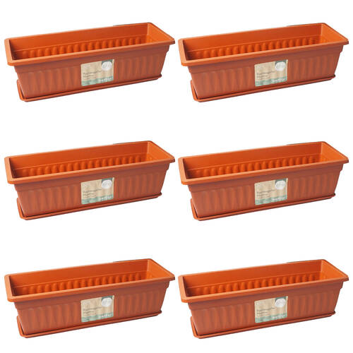 6PK Antheia Rectangular Outdoor Garden Planter Pot w/ Saucer 50x21cm Assorted