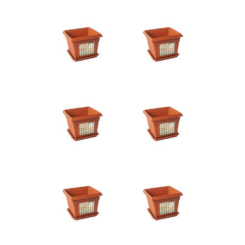 6PK Antheia Green Homewares 20x16cm Garden Pot w/ Saucer Assorted - Brown