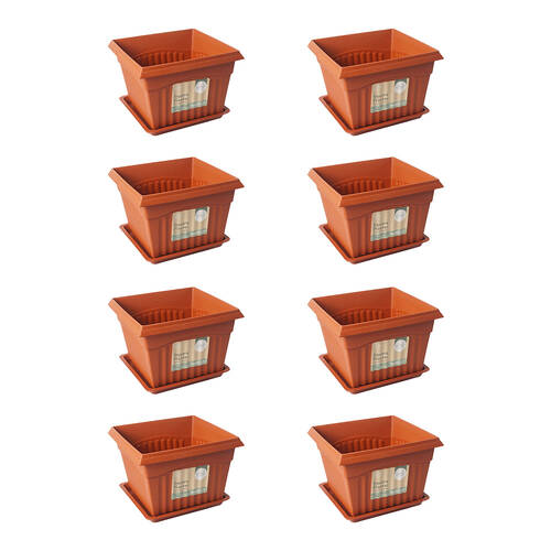 8PK Antheia Green Homewares 28x19cm Garden Pot w/ Saucer Assorted - Brown