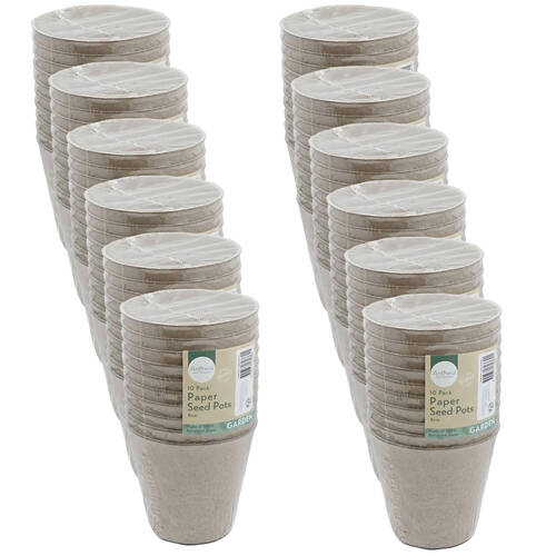 12x 10pc Antheia Eco Round Recycled Paper Seed Pots Planter Pack 8cm Brown