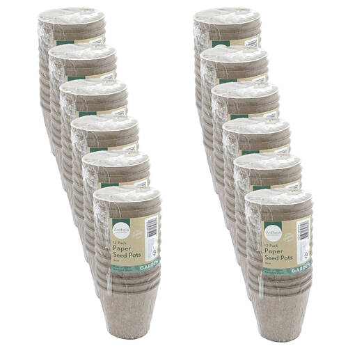 12x 12pc Antheia Eco Round Recycled Paper Seed Pots Planter Pack 6cm Brown