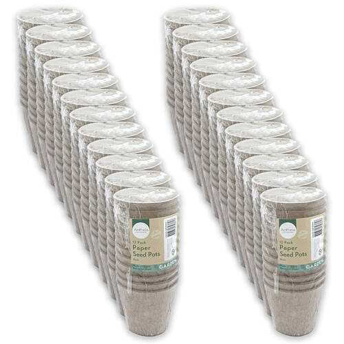 24x 12pc Antheia Eco Round Recycled Paper Seed Pots Planter Pack 6cm Brown