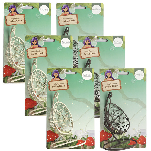 6PK Atheia Green Homewares Fairy Garden Metal Swing Chair Assorted