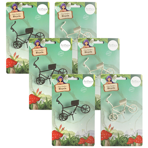 6PK Atheia Green Homewares Fairy Garden Metal Bicycle Assorted
