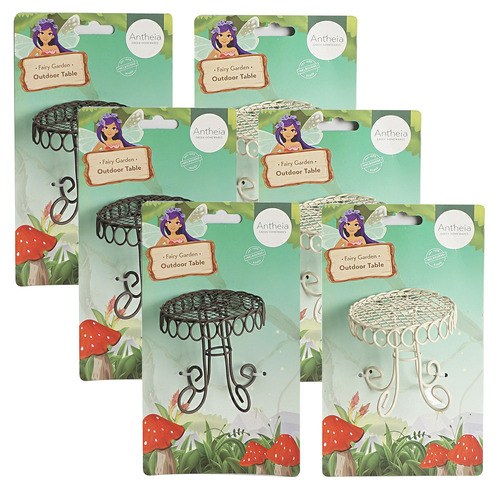 6PK Atheia Green Homewares Fairy Garden Metal Outdoor Table Assorted