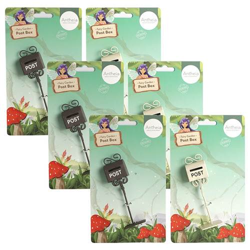 6PK Atheia Green Homewares Fairy Garden Metal Post Box Assorted