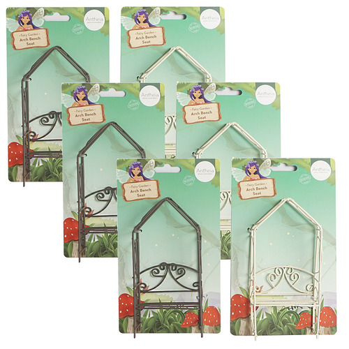 6PK Atheia Green Homewares Fairy Garden Metal Arch Bench Seat Assorted