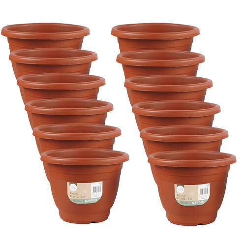 12PK Antheia Round Outdoor Garden Plastic Planter Pot 25.5x20cm Assorted