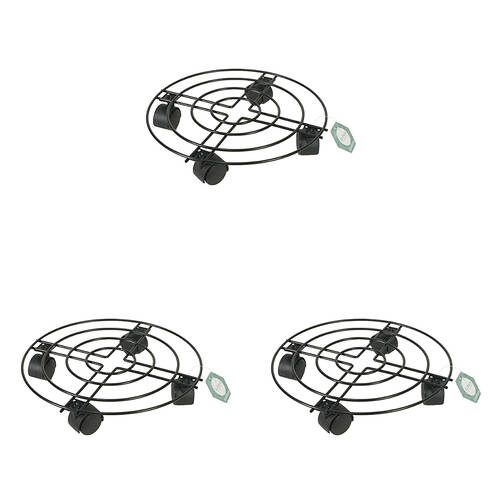 3PK Antheia Iron Garden Plant Pot Stand Trolley 30cm - Black