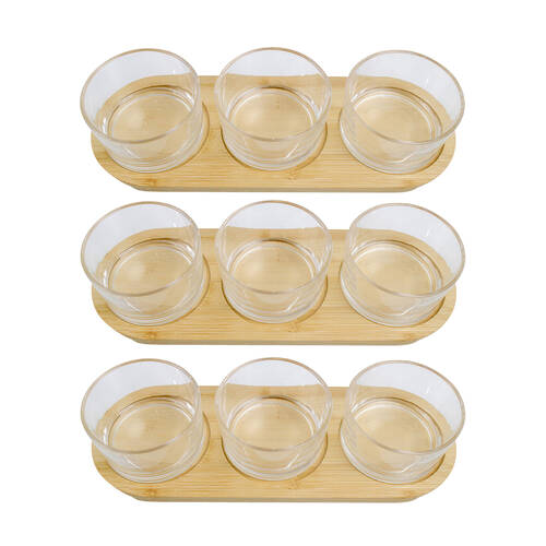 3x 3pc NF Living Serving Glass Tray 30cm Natural Bamboo