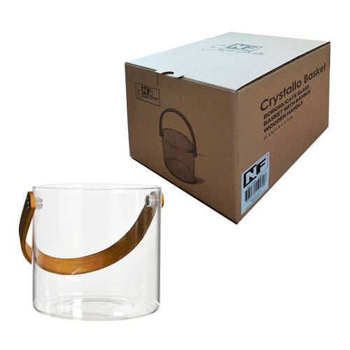 NF Living Glass & Bamboo Ice Bucket Handles 13.5x11.8cm Clear