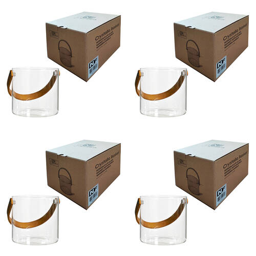 4PK NF Living Glass & Bamboo Ice Bucket Handles 13.5x11.8cm Clear