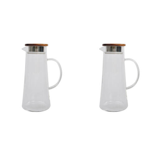 2PK NF Living Acacia Lidded Glass Jug 1450ml Elegant Dinnerware/Serveware Clear
