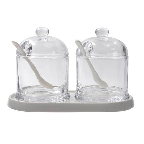 2pc NF Living 300ml Seasoning Set 22x12 Glass Condiment Kitchen Organisers Clear