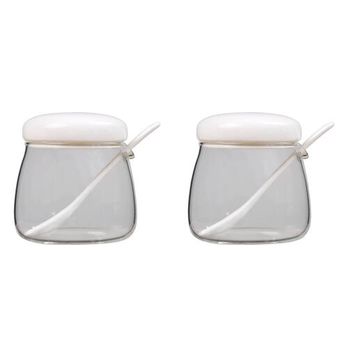 2PK NF Living Condiments Jar 350ml 9x9cm Glass Kitchen Ceramic Organisers White