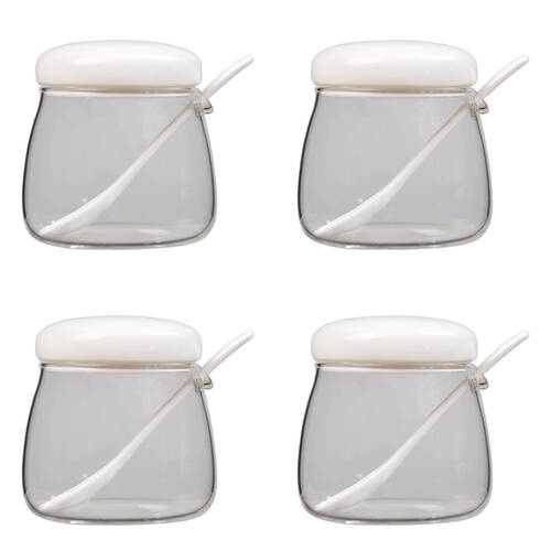 4PK NF Living Condiments Jar 350ml 9x9cm Glass Kitchen Ceramic Organisers White