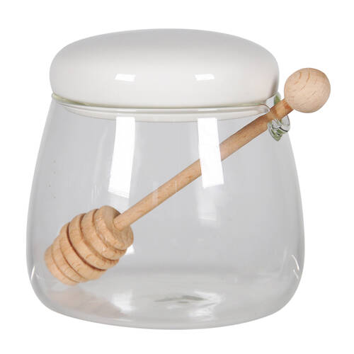NF Living Honey Jar 350ml 9x9cm Glass Ceramic Kitchen Organisers White